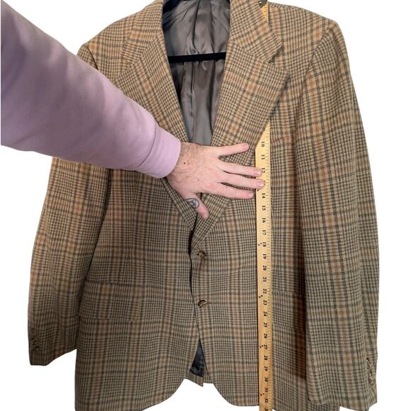 Vintage 70s Austin Reed 44R Wool WIDE LAPEL Plaid Blazer Jacket Gray Brown EUC! - Picture 9 of 11